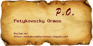 Petykovszky Ormos névjegykártya